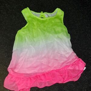 SO Green and Pink Ombre Tank Top with Ruffled Hem